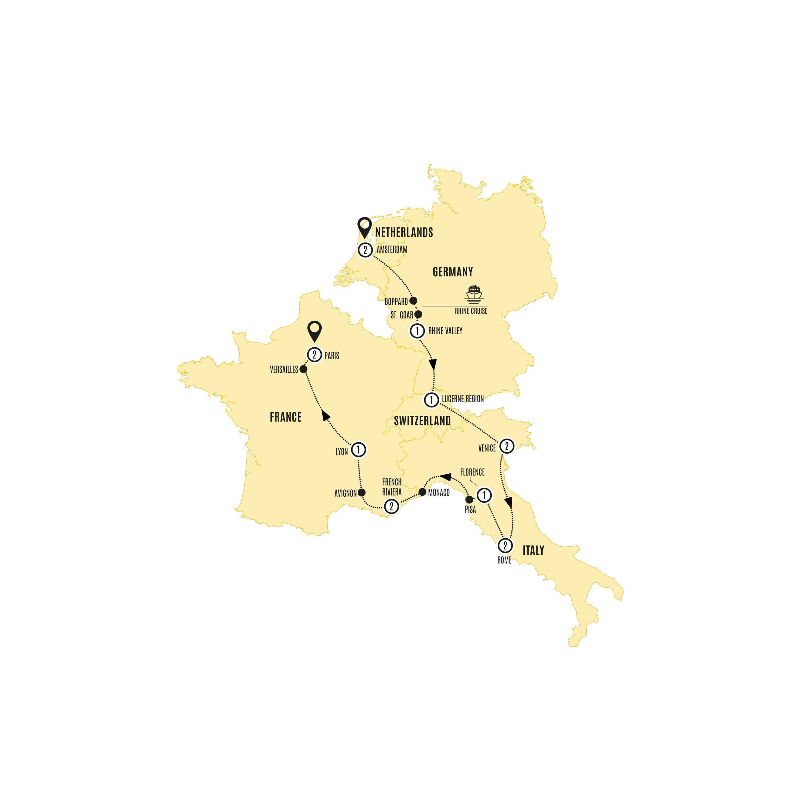 European Accent Amsterdam Paris Guided Tour Map 2025