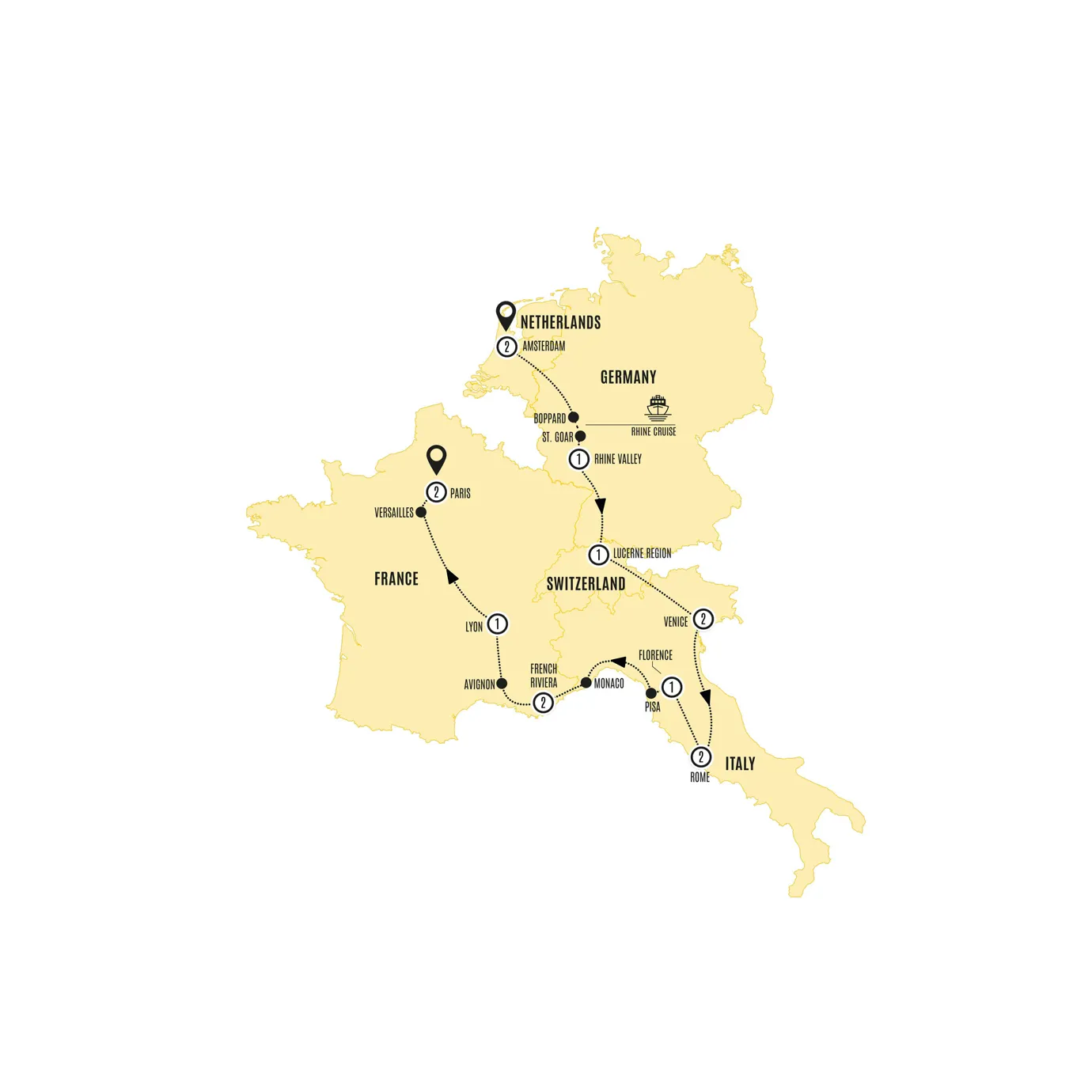 European Accent Amsterdam Paris Guided Tour Map 2025