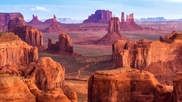 A scenic view of the desert with Monument Valley in Usa