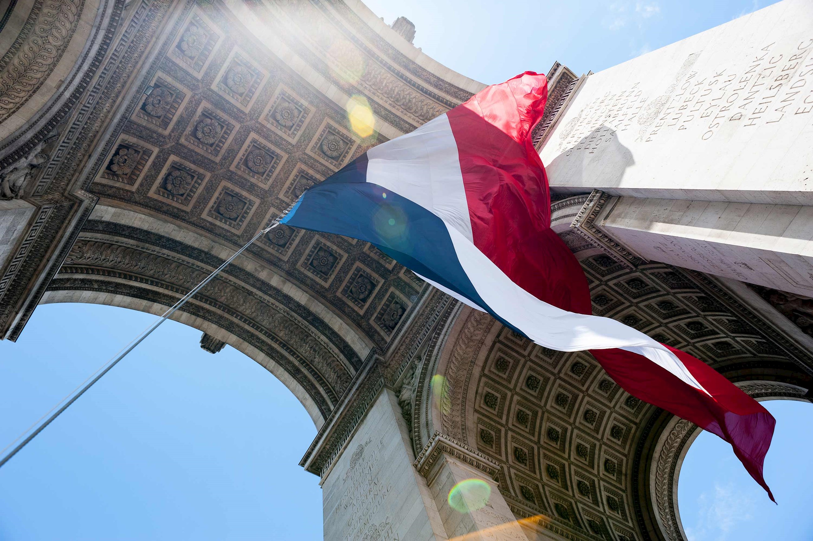 Arc De Triomphe view from below in Paris, France
