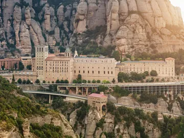 Montserrat Monastery nestled in rocky mountains in Spain