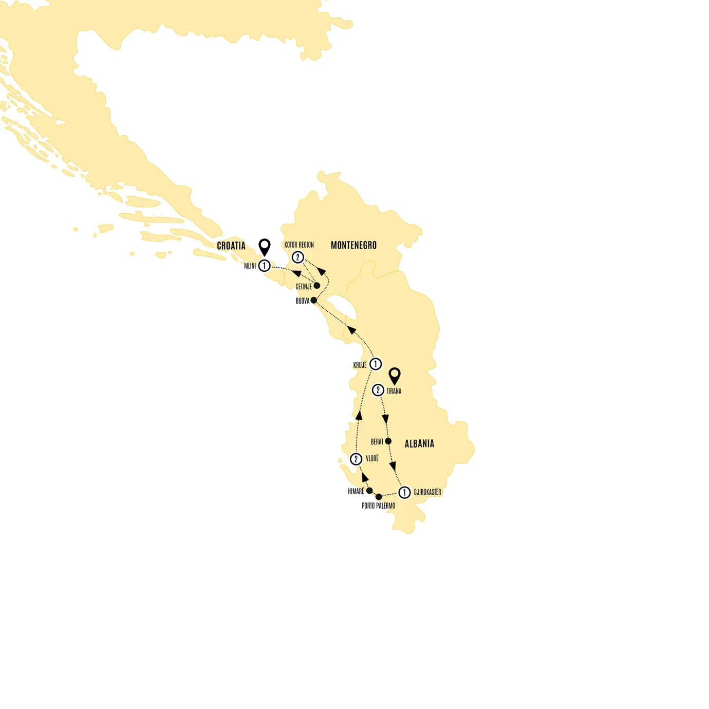 Albania and Montenegro Guided Tour Map 2027