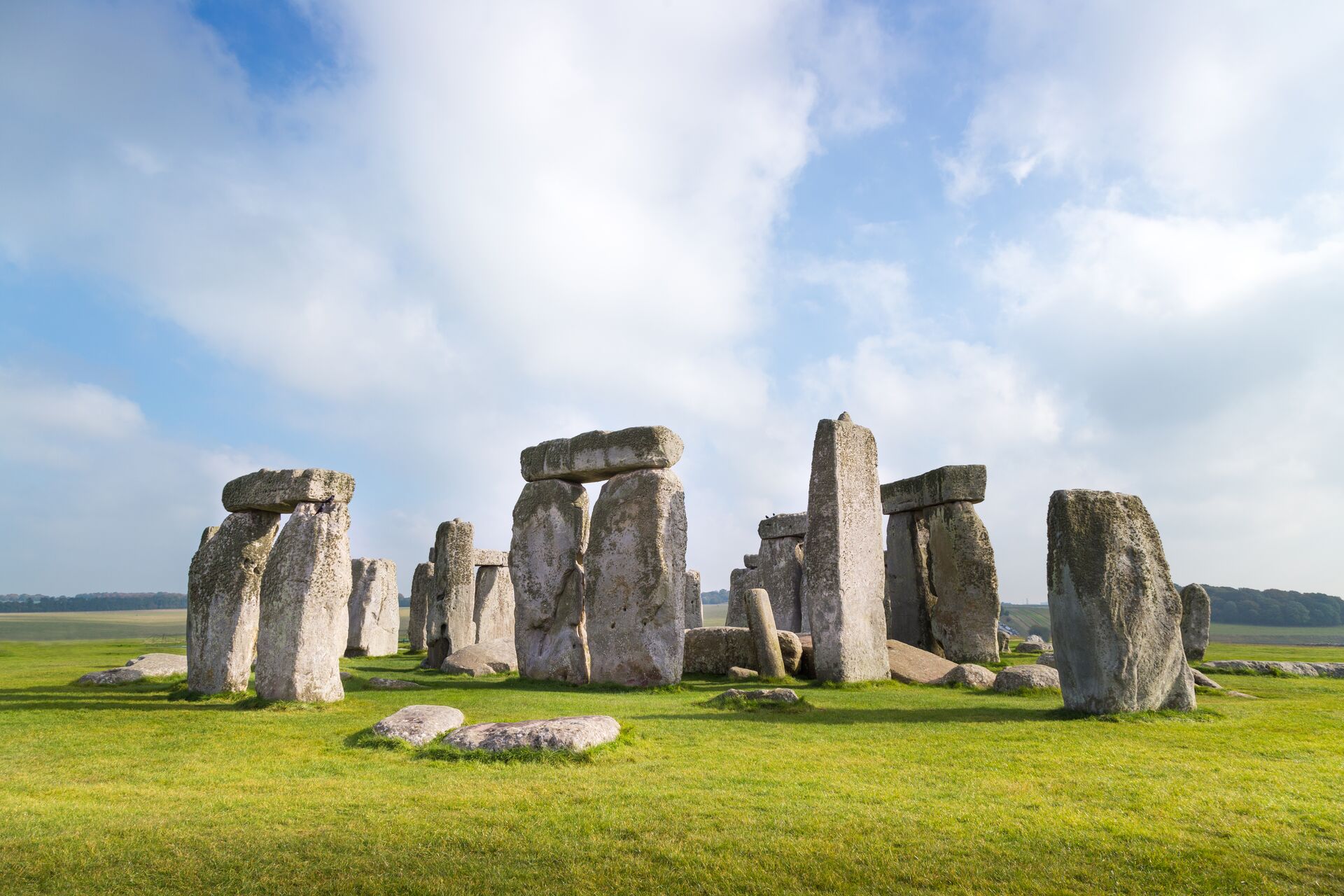 the rocks of Stonehenge on a semi cloudy day in Wiltshire, England, UK