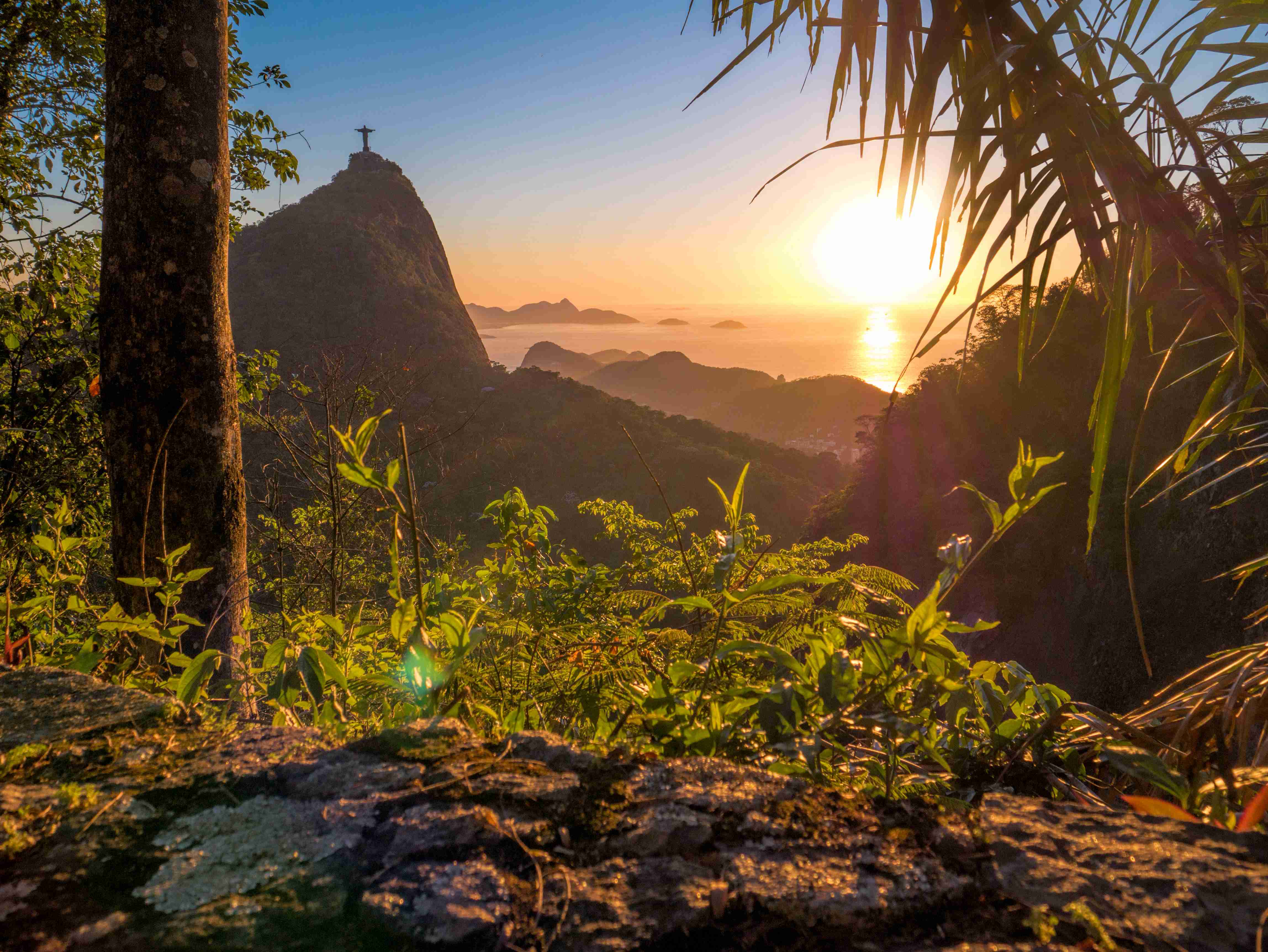 Sunset over Rio de Janeiro, Brazil with christ the Redeemer in the background