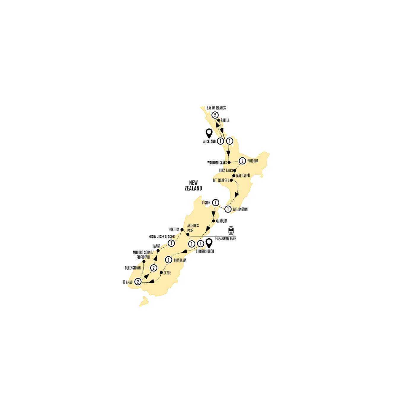 Kia Ora New Zealand Guided Tour Map