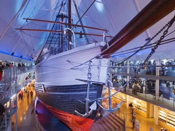 Fram Museum displaying historic polar exploration ship inside modern hall in Oslo, Norway