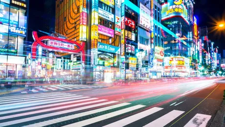 One Of Japan's Busiest Crossroads In Shinjuko District At Night