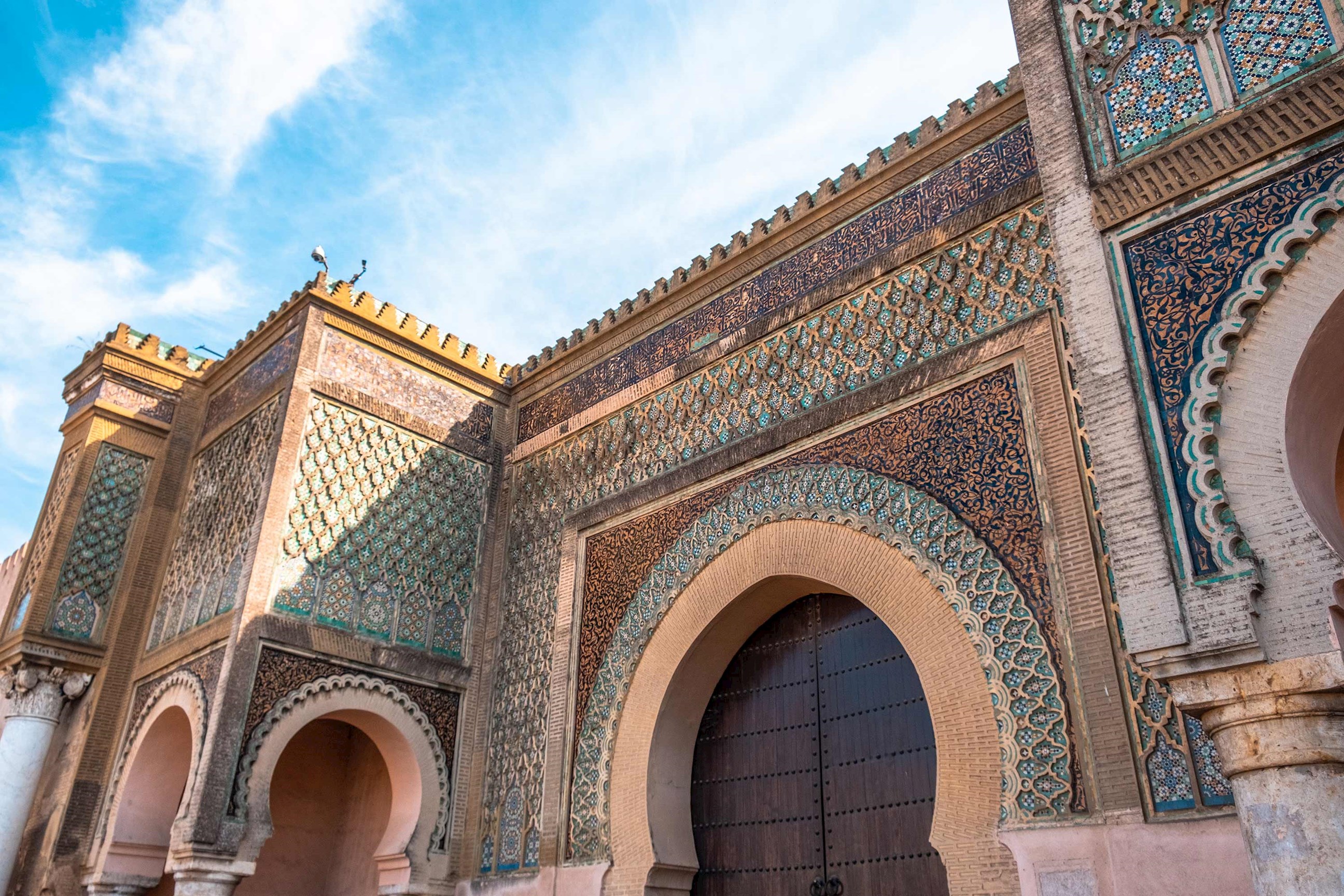Bab Mansour gate with Moroccan tilework in Meknes, Morocco