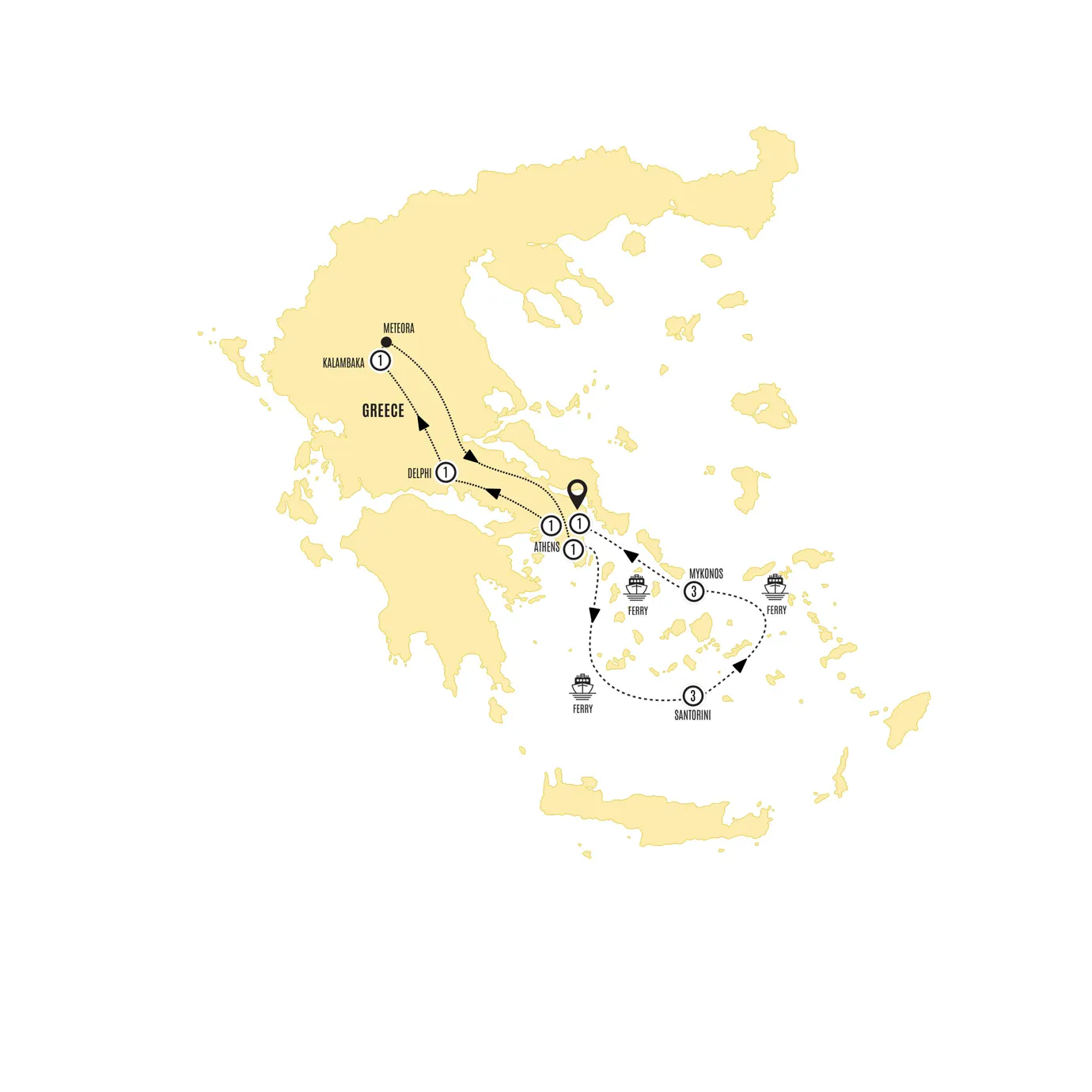 Highlights Greece Island Explorer Guided Tour Map 2025