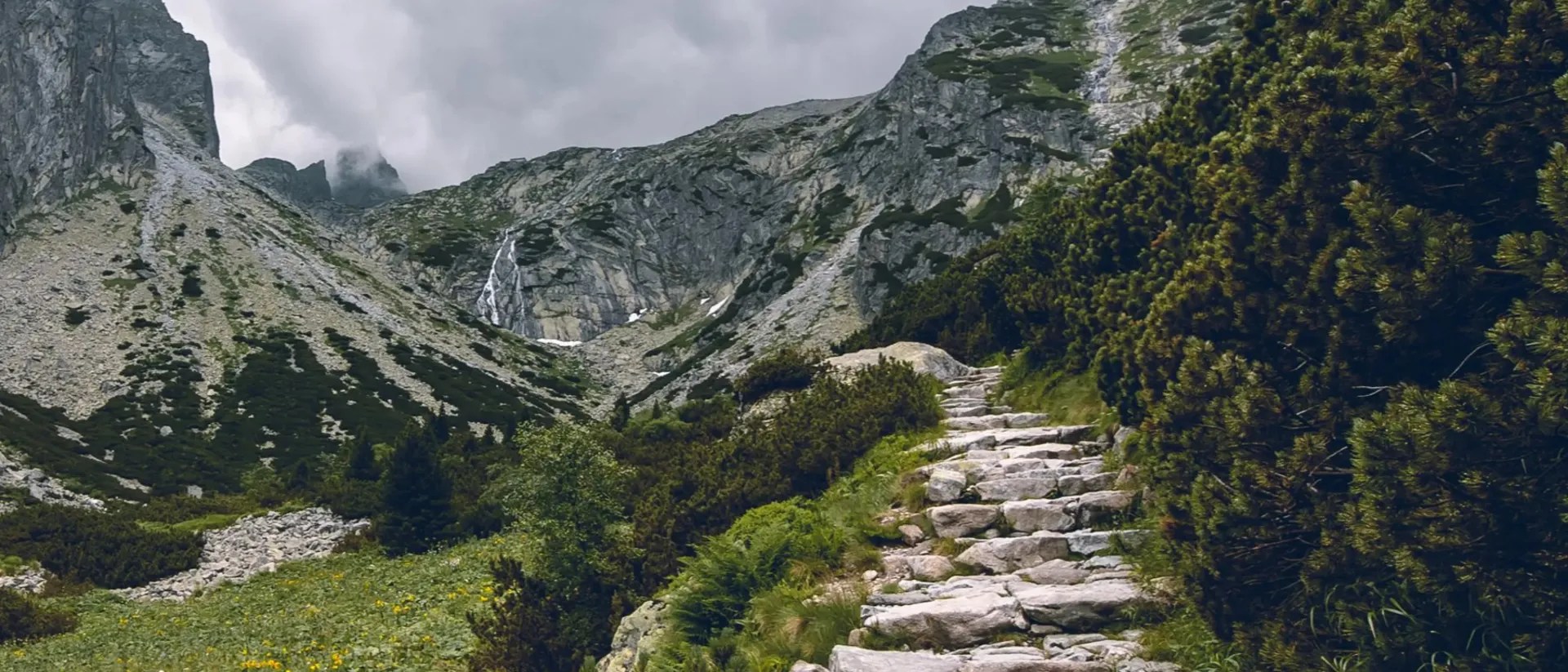 Cloudy mountains of Slovakia with walking trail