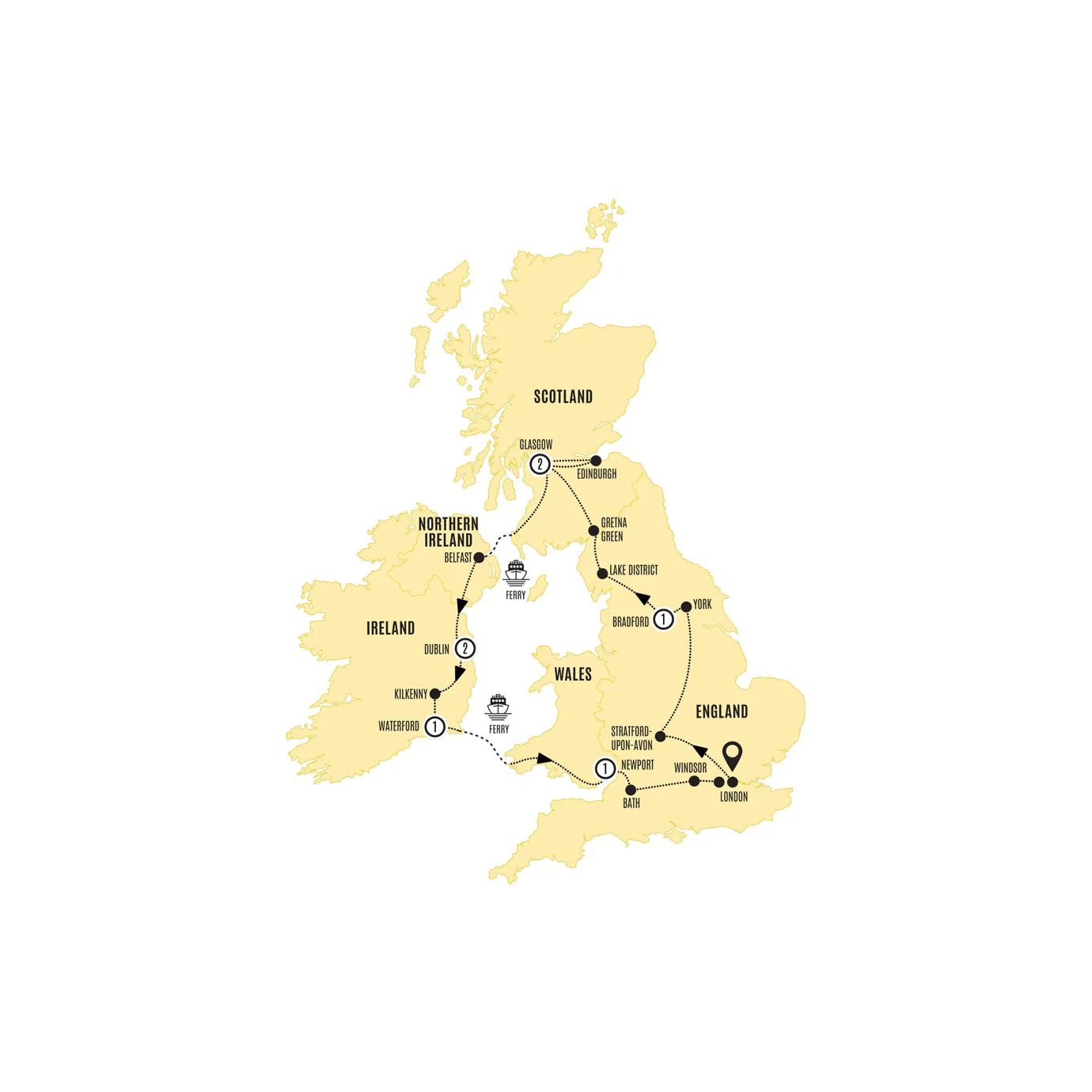 Britain Ireland Delight Guided Tour Map 2025