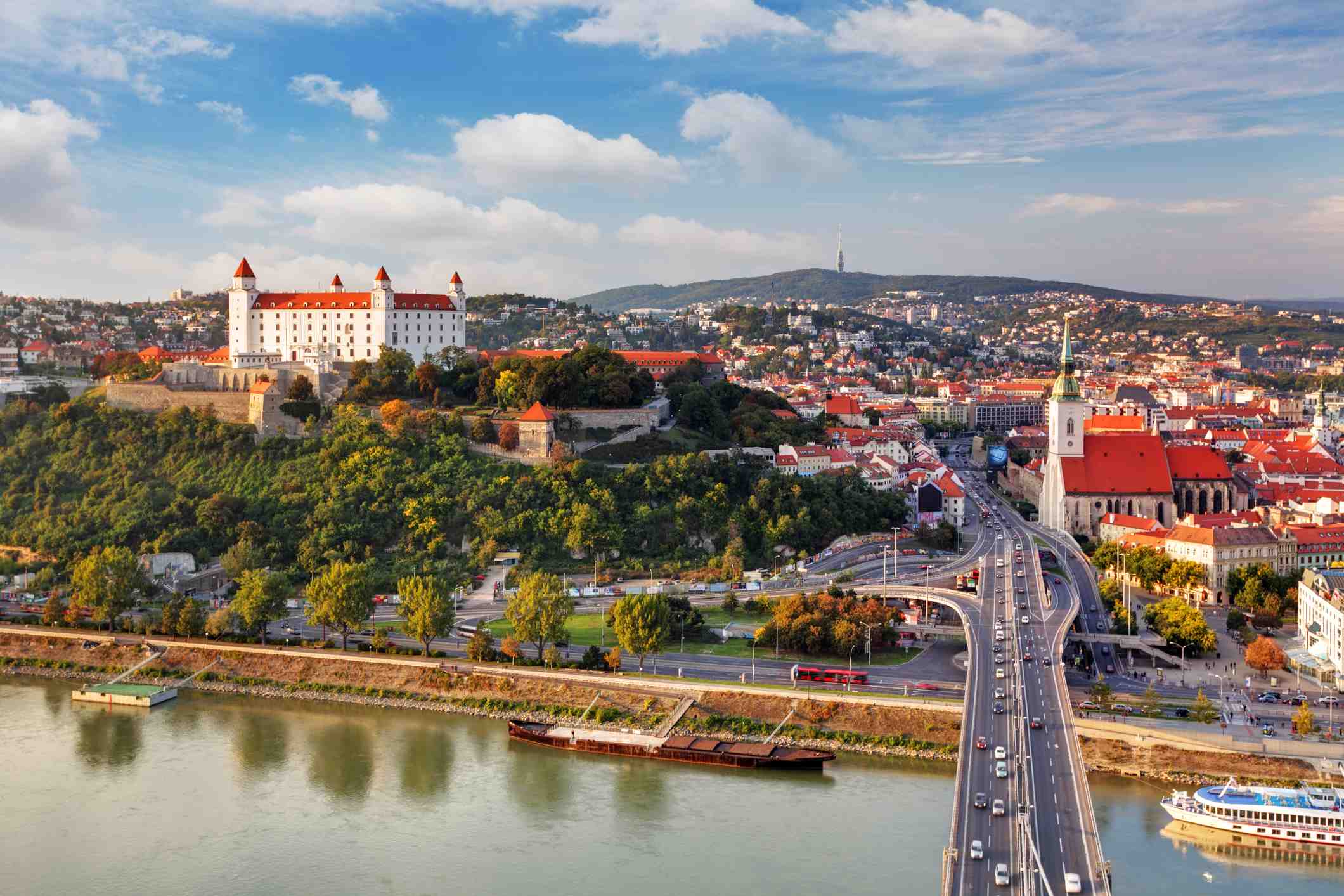 Bratislava Castle in the distance along with the skyline and river