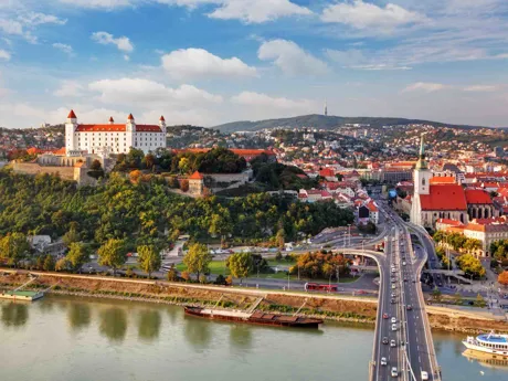 Bratislava Castle in the distance along with the skyline and river