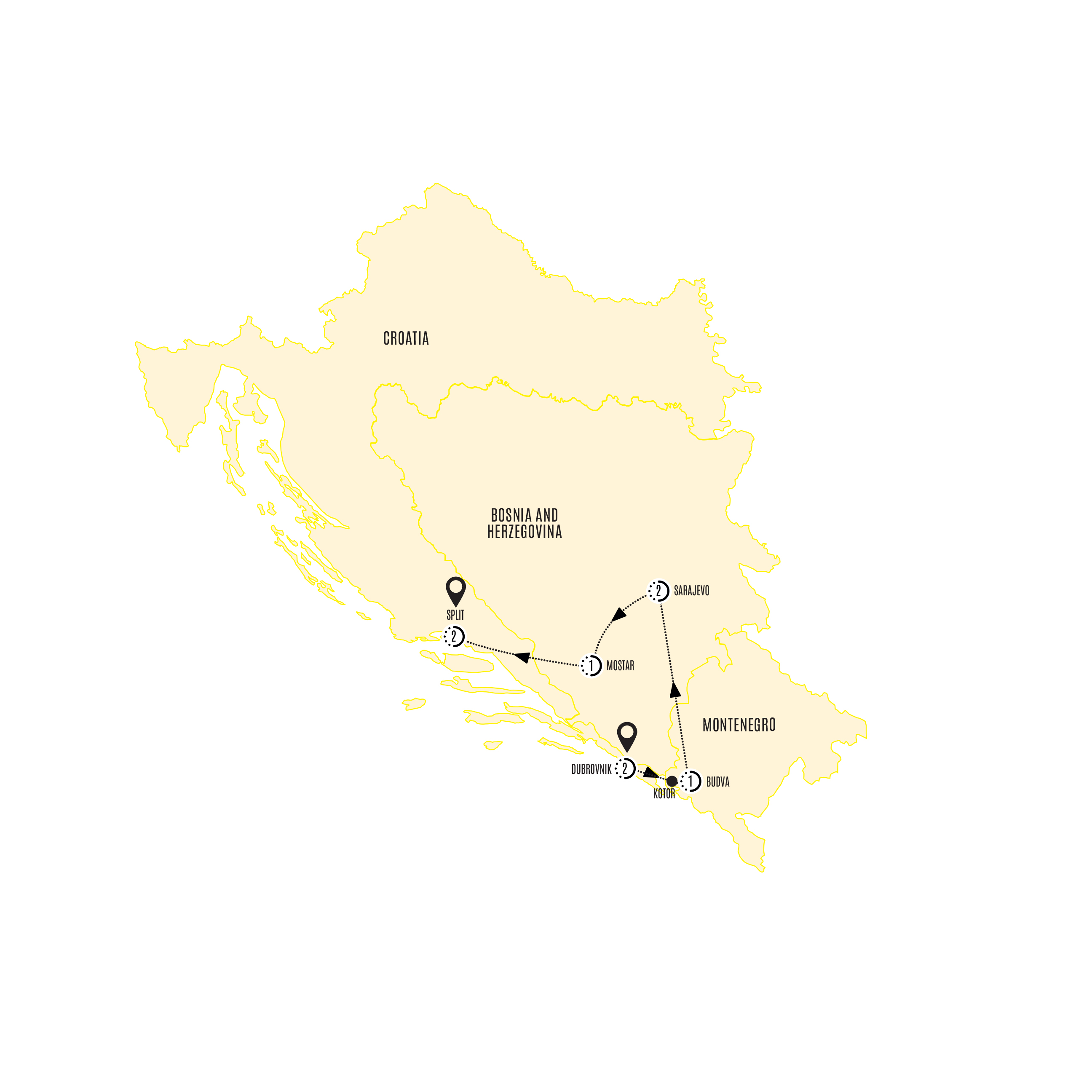 Best Balkans Guided Tour Map 2024