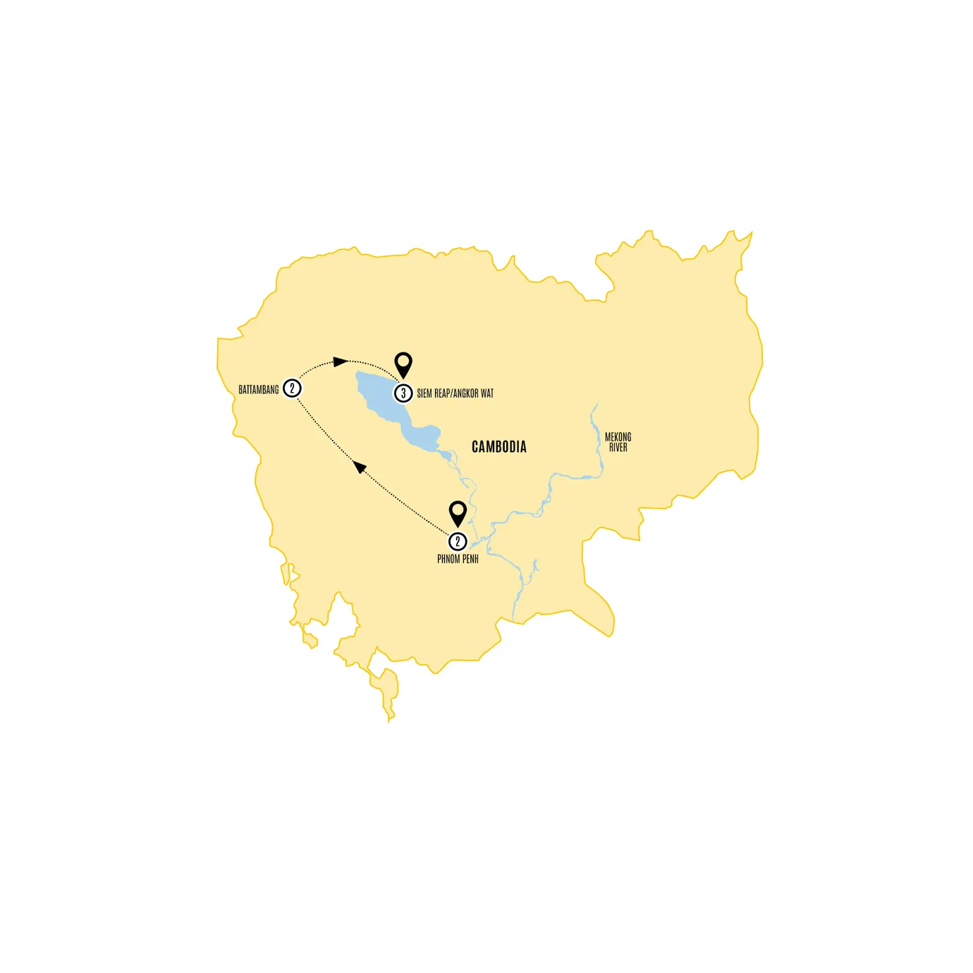 Cambodia Small Group Guided Tour Map 2027