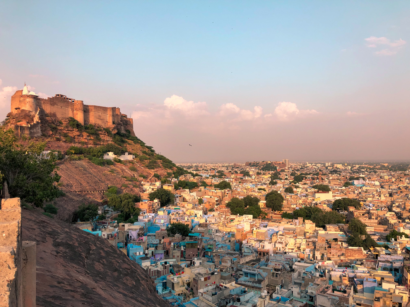 Mehrangarh Fort overlooking blue houses of Jodhpur, India