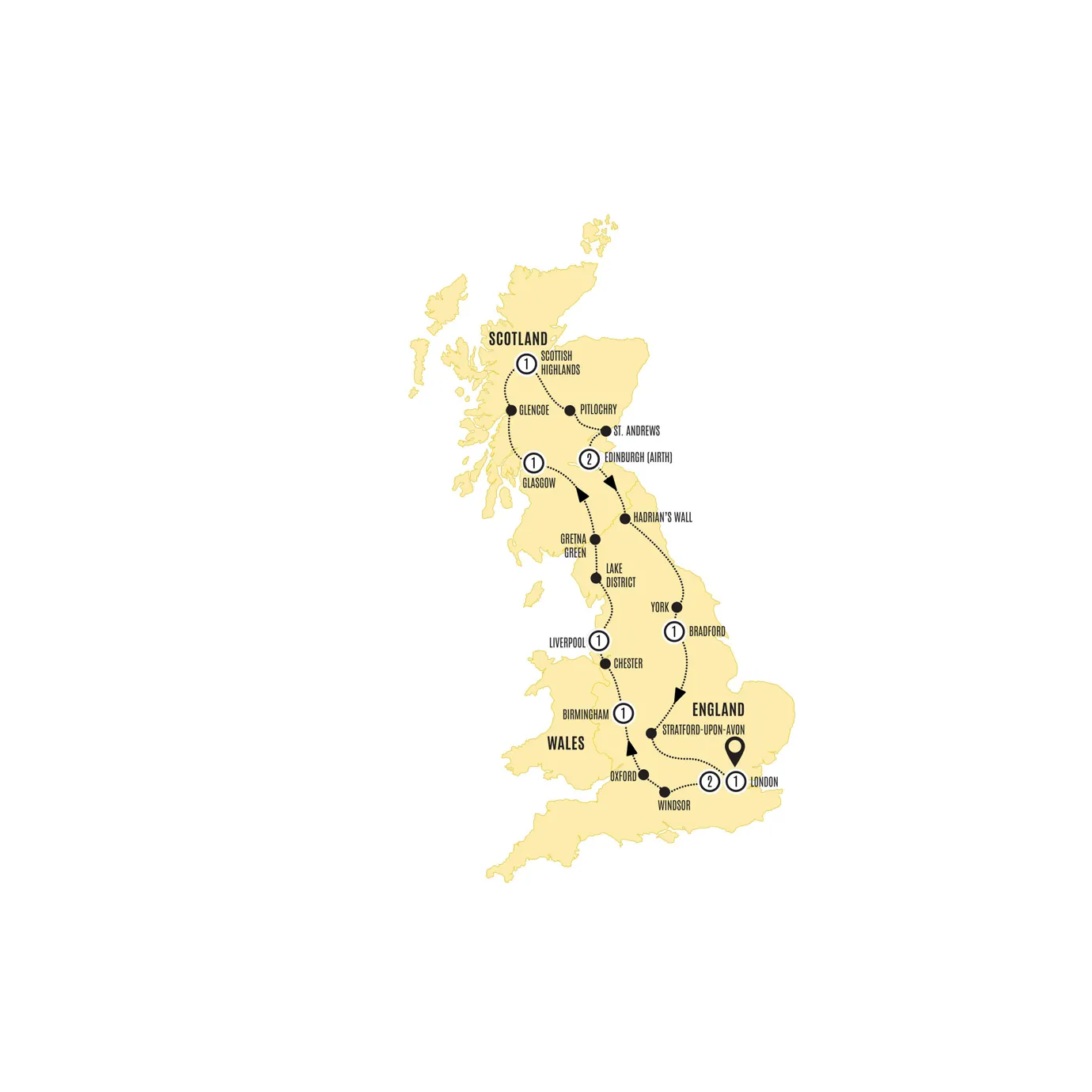 England Scotland Heritage US Guided Tour Map 2025