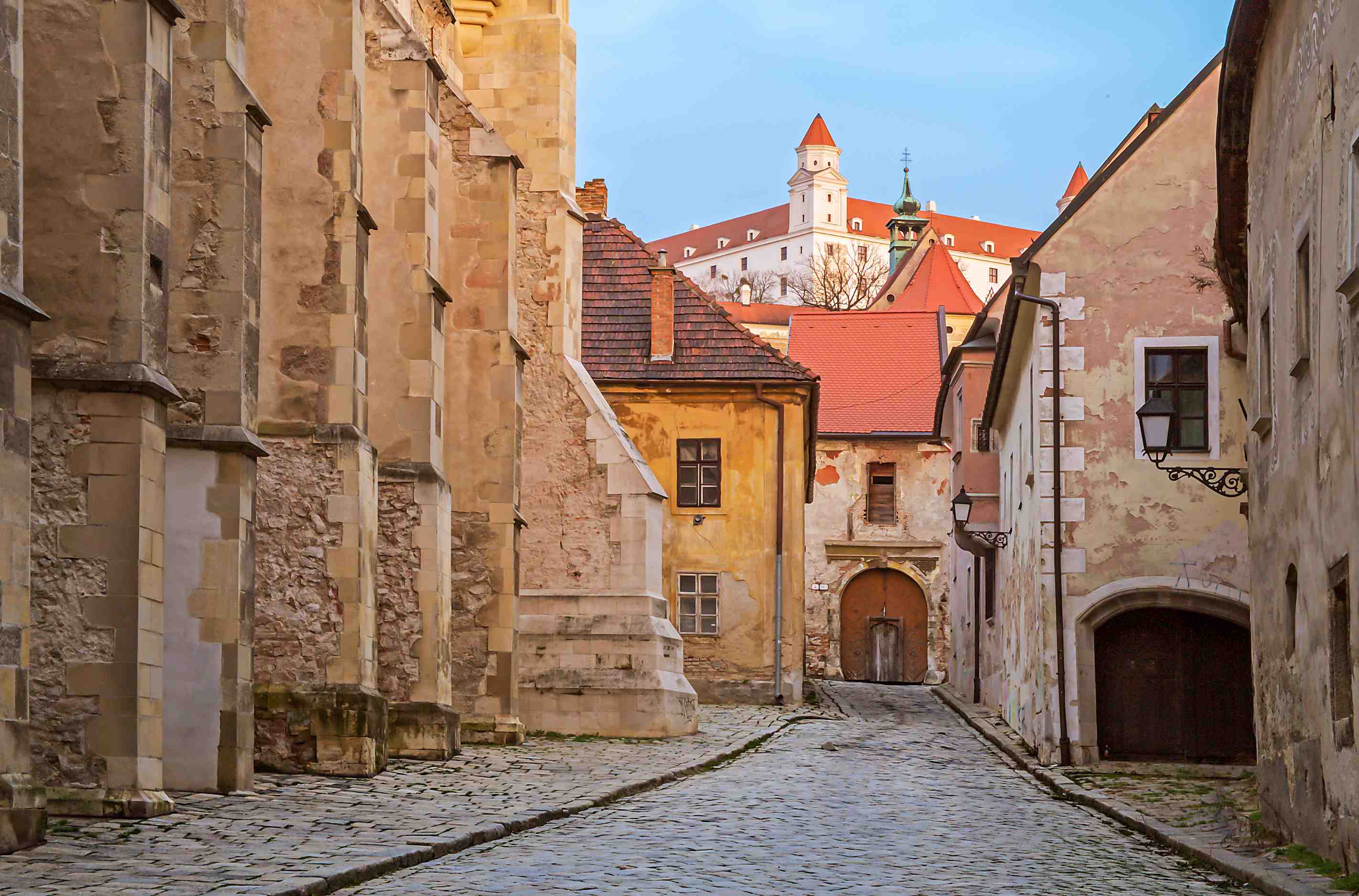 Bratislava Castle in front of a blue sky, Slovakia