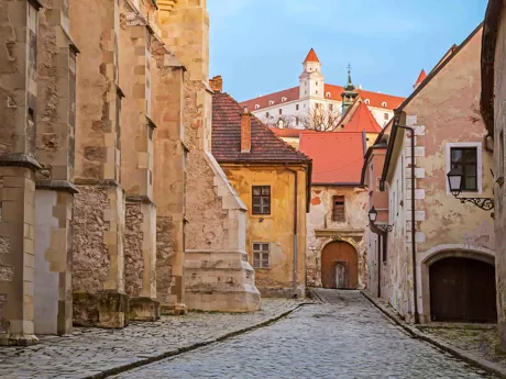 Bratislava Castle in front of a blue sky, Slovakia