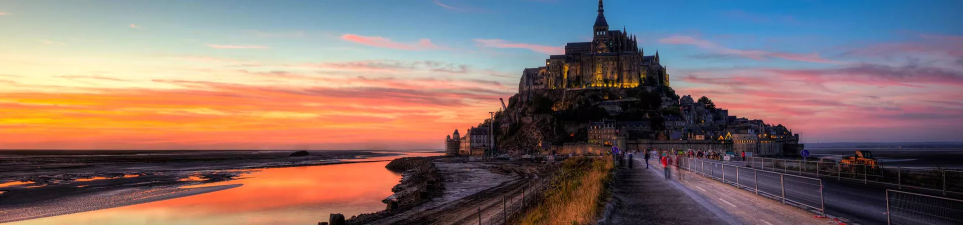 A scenic view of Mont Saint Michel by sunset, France