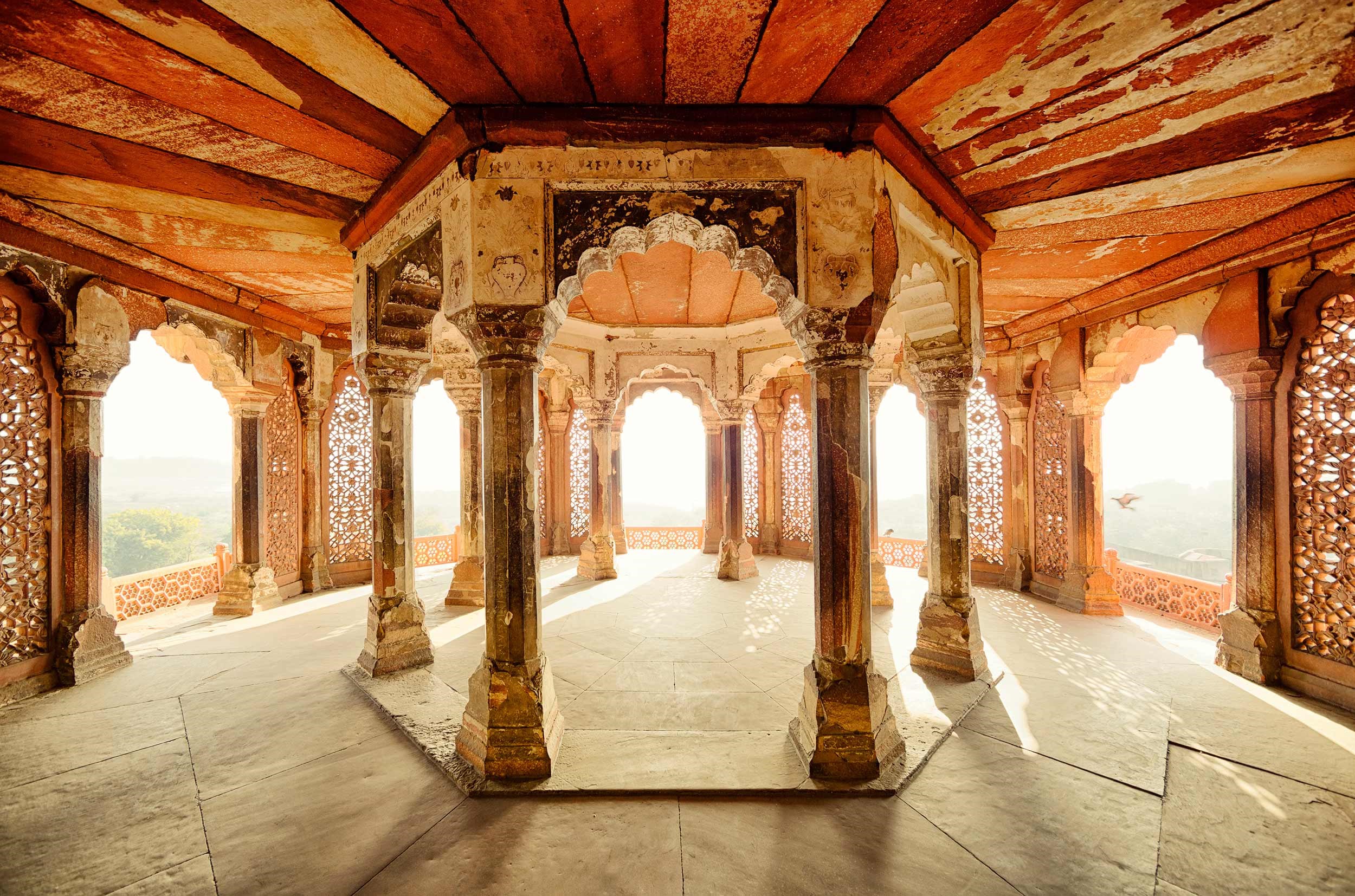 View from the sunlit balcony of Agra Fort, Agra, India 