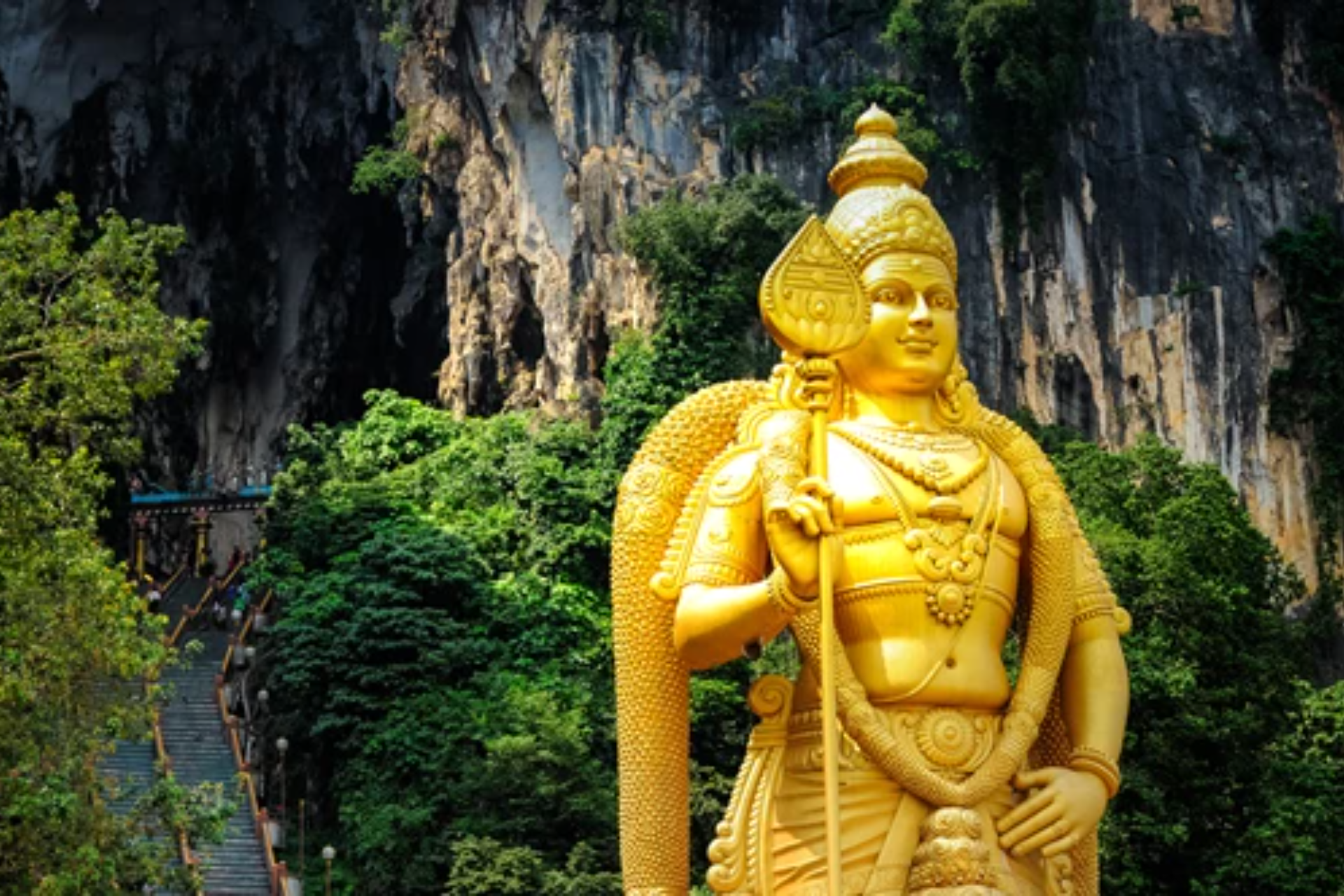 Huge golden statue at Batu caves in Kuala Lumpur, Malaysia