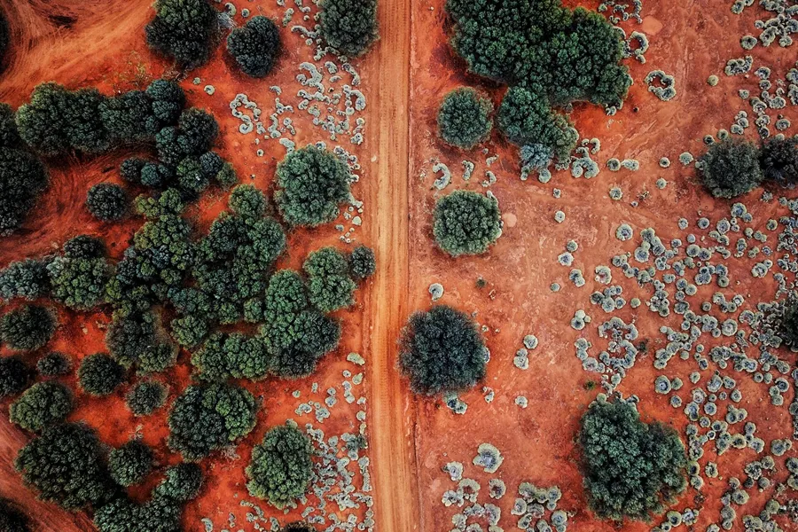 An Aerial Shot Of The Red Centre Roads In The Australian Outback 