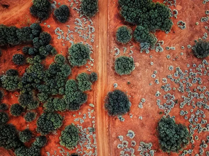 An Aerial Shot Of The Red Centre Roads In The Australian Outback