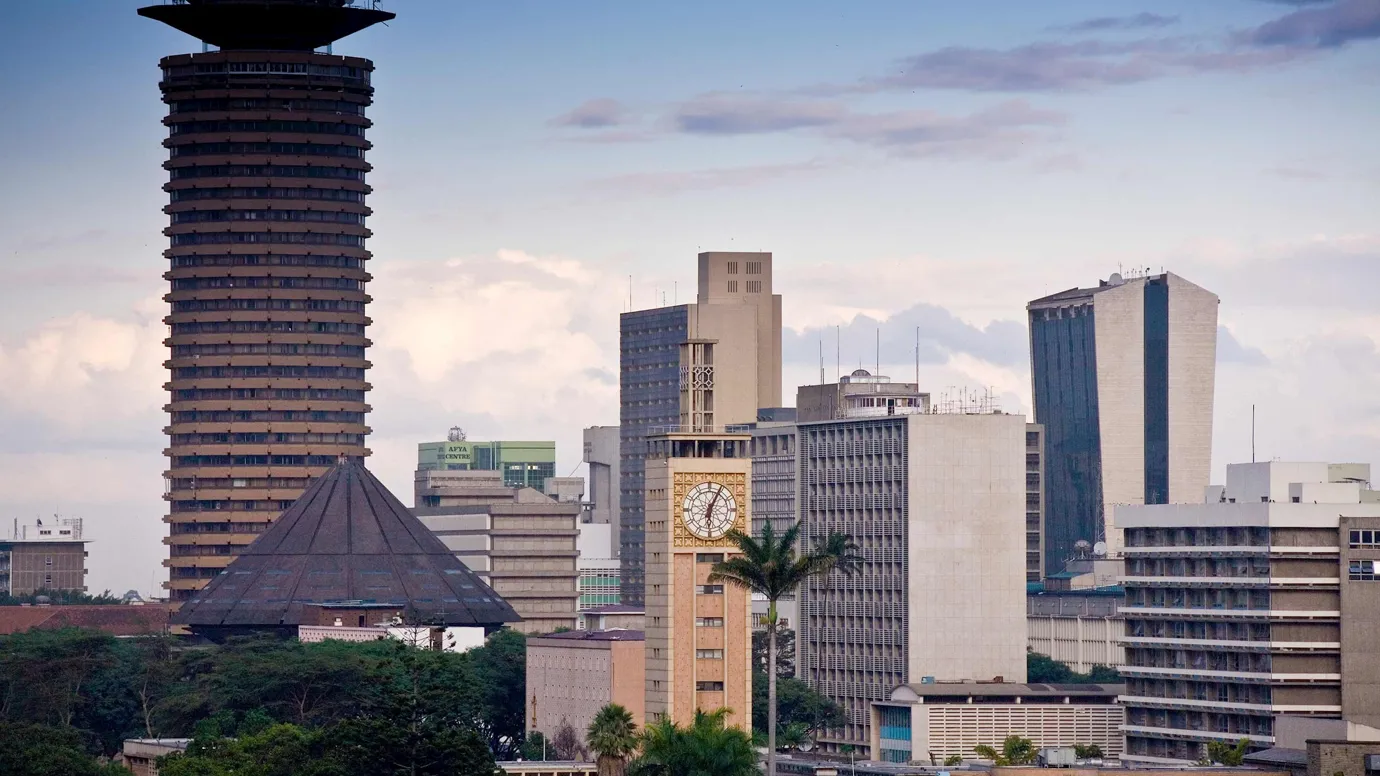 Nairobi city skyline with Kenyatta International Conference Centre tower in Kenya
