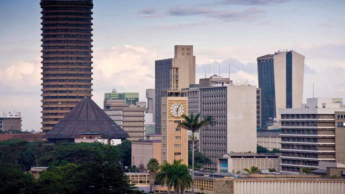 Nairobi city skyline with Kenyatta International Conference Centre tower in Kenya