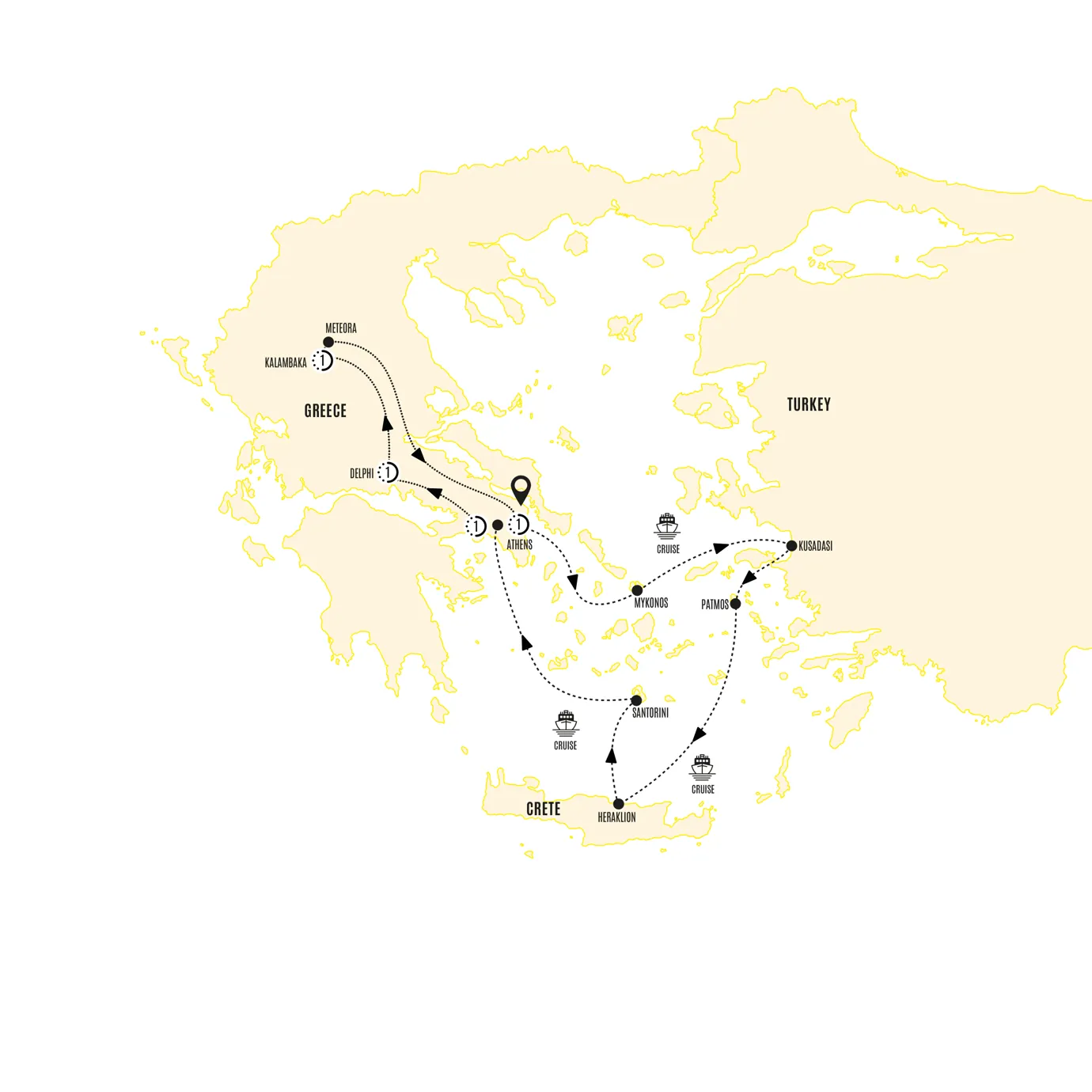 Highlights Greece 3-Day Aegean cruise Guided Tour Map