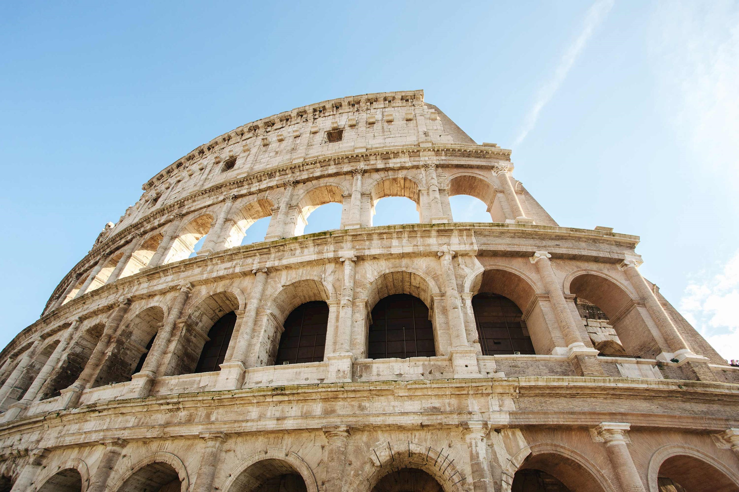 Close view of ancient columns and stone structure in Rome, Italy