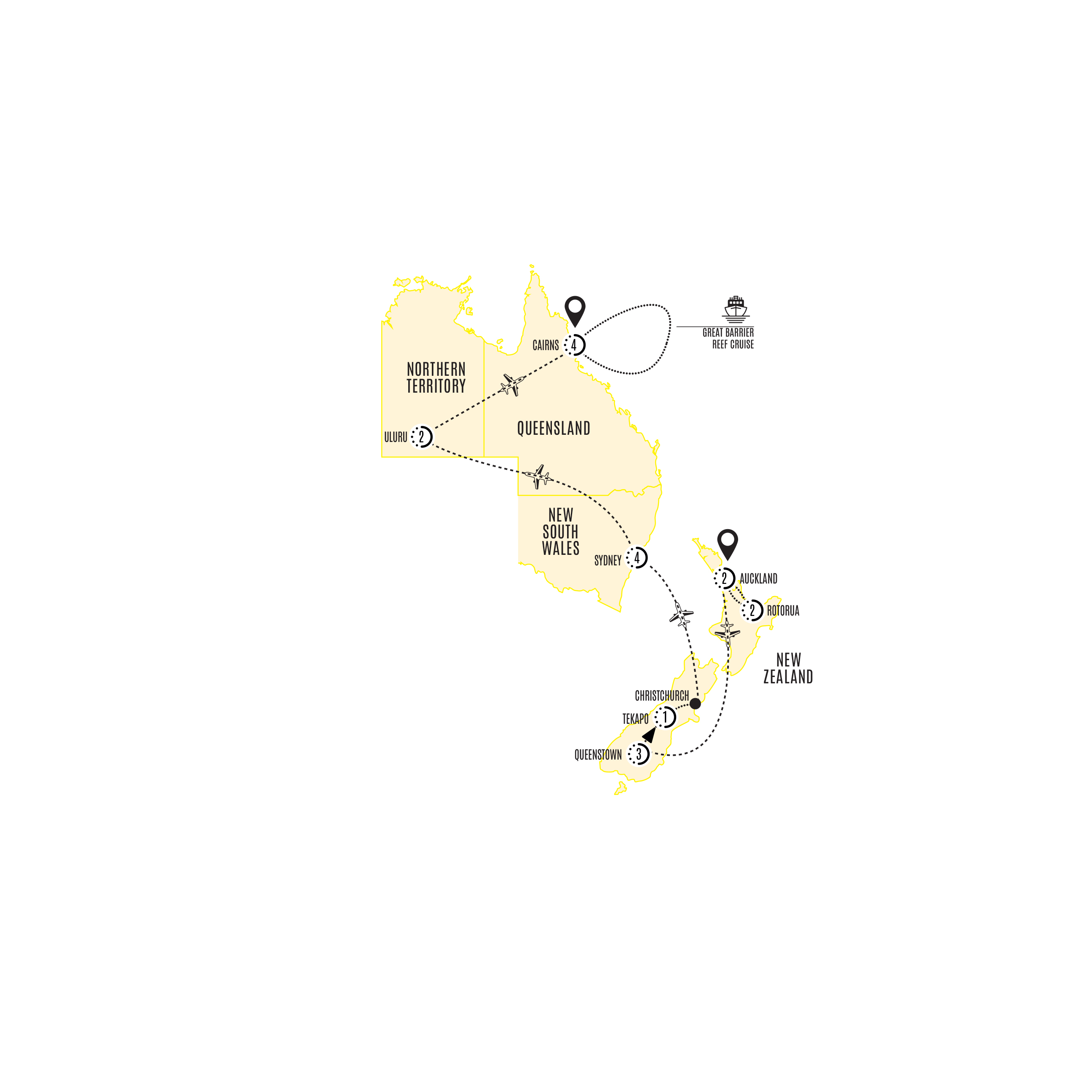 Bucket List Australia New Zealand Guided Tour Map