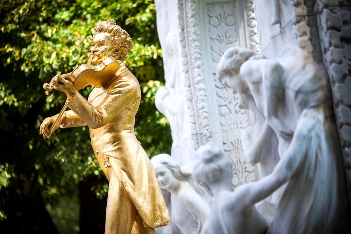 Gold Johann Strauss Statue in Vienna, Austria