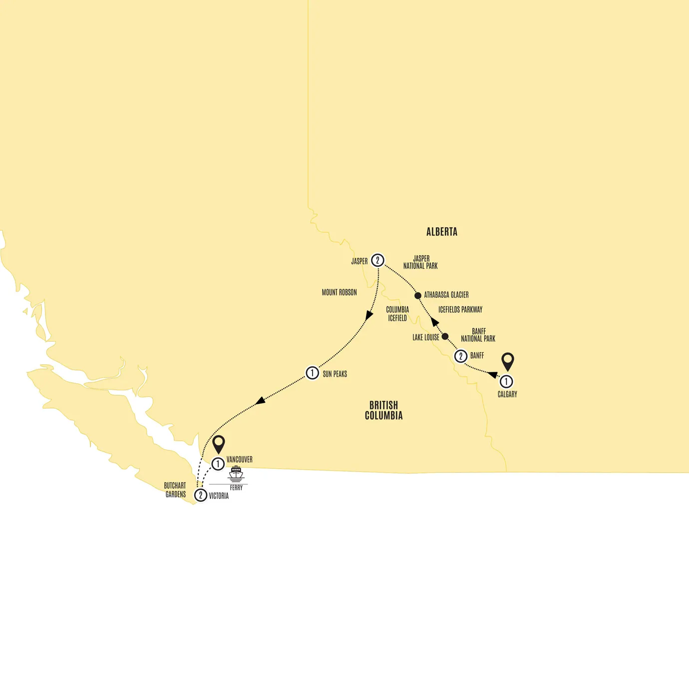 Wonders Canadian Rockies Guided Tour Map 2025
