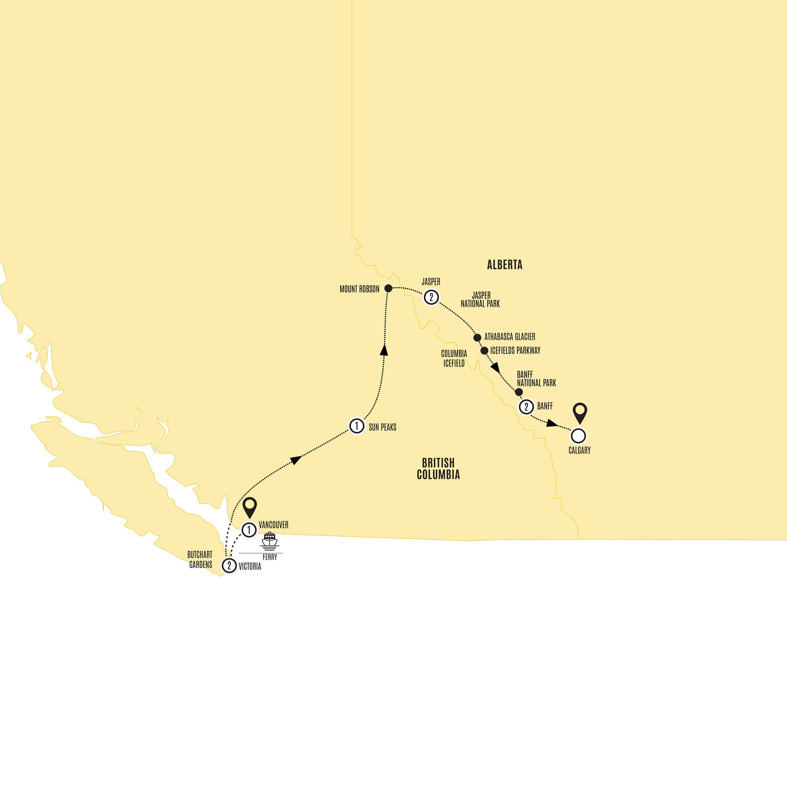 Wonders of the Canadian Rockies Guided Tour Map 2027