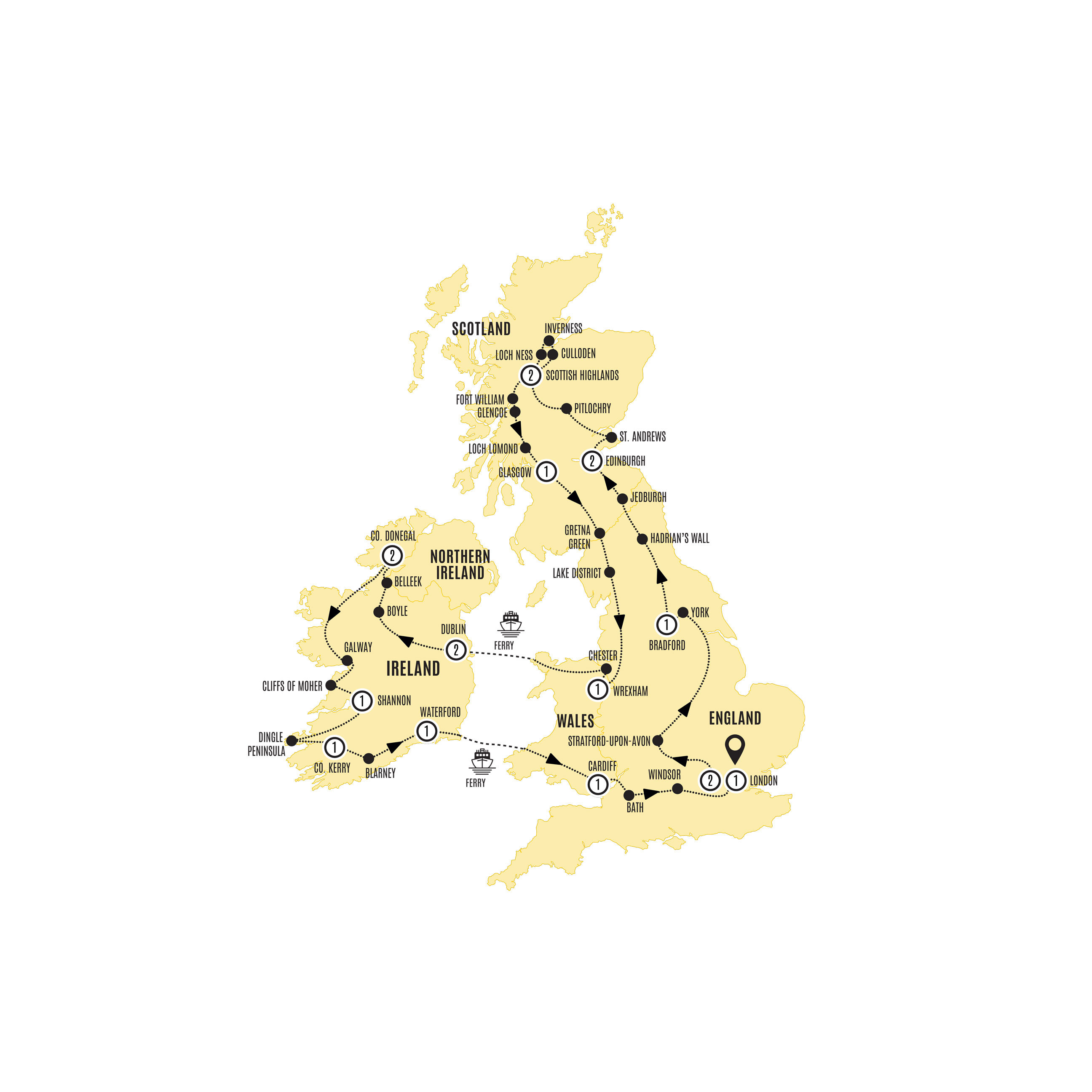 Britain Ireland Explorer US Guided Tour Map 2026