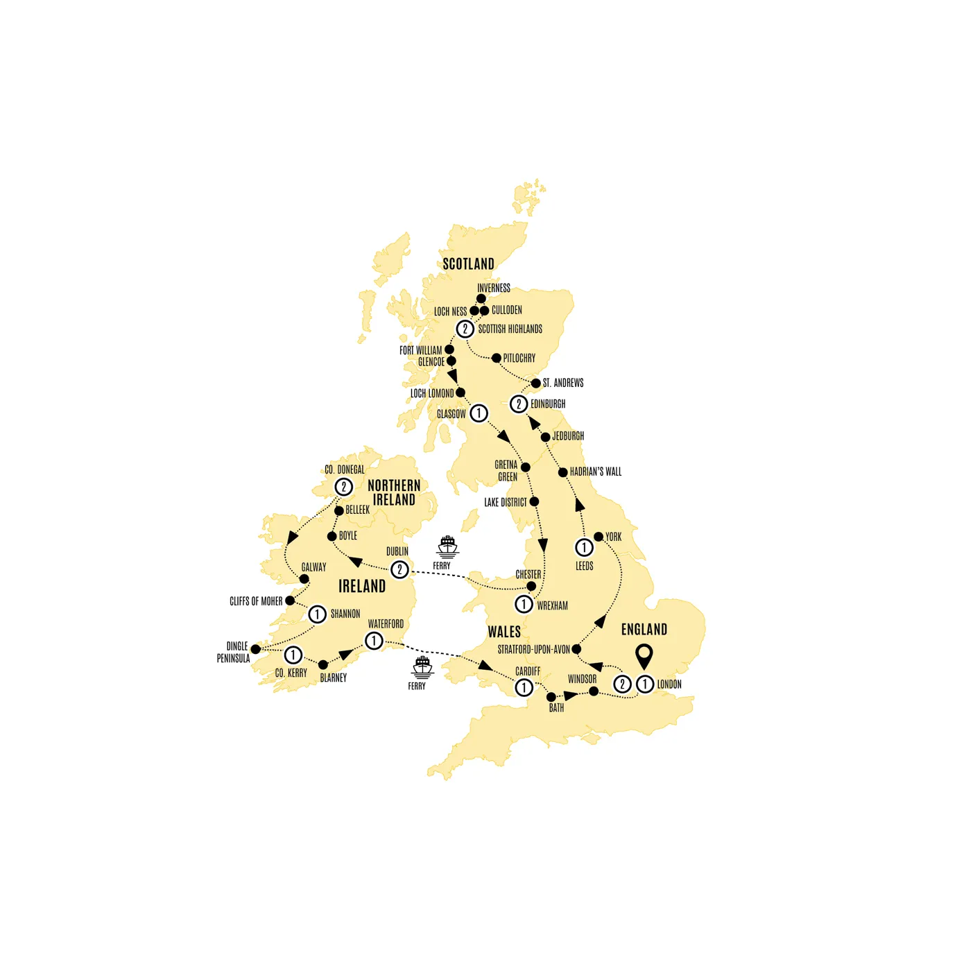 Britain Ireland Explorer US Guided Tour Map 2026