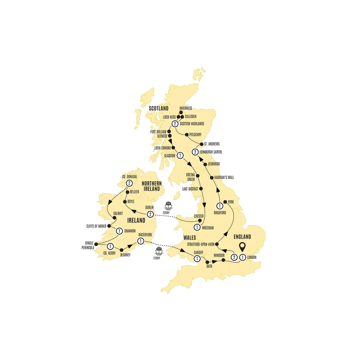 Britain Ireland Explorer US Guided Tour Map 2026