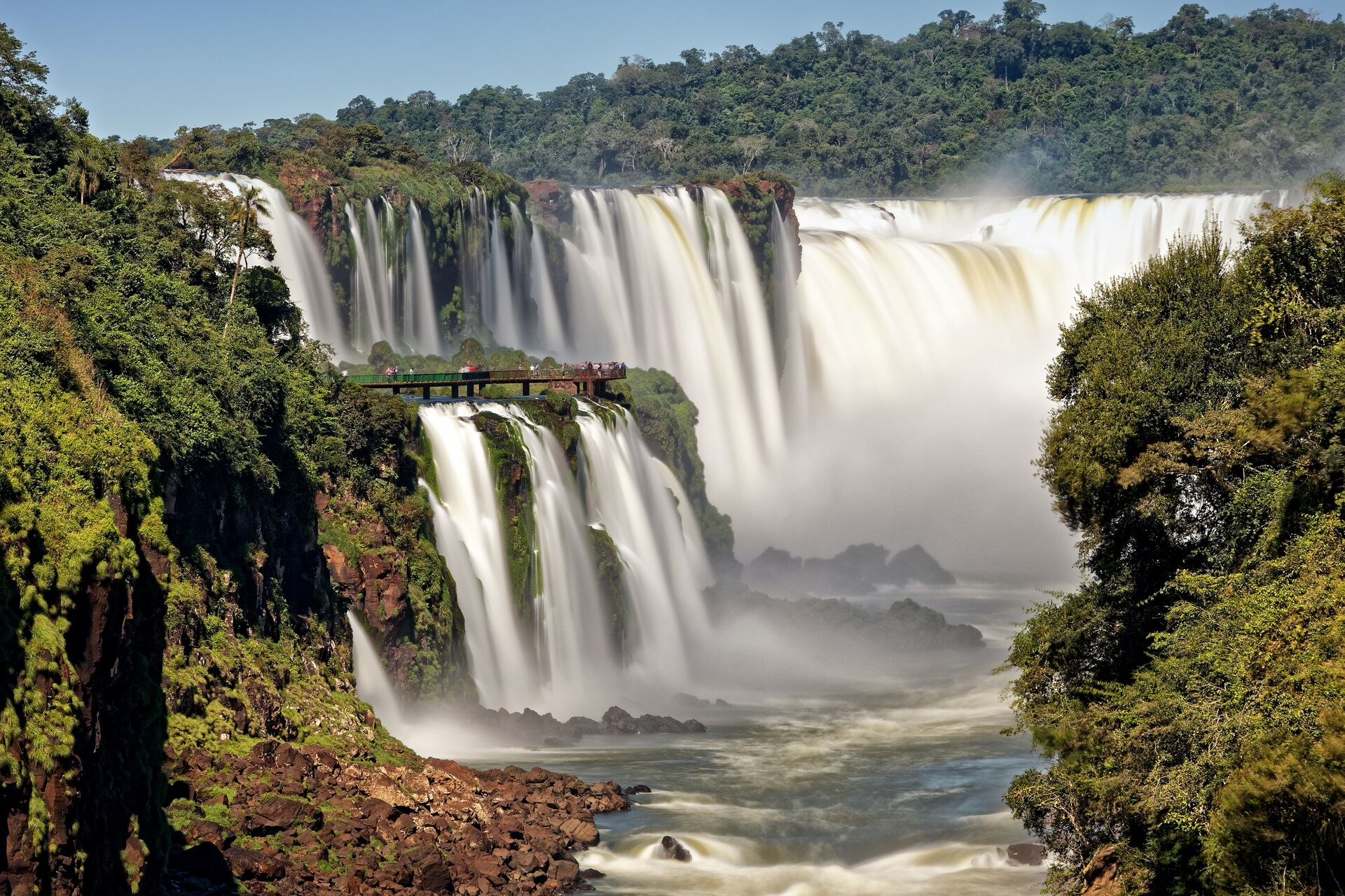 Iguazu Falls And Walkway On The Brazil Side Seen From Argentina Side