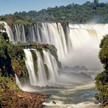 Iguazu Falls And Walkway On The Brazil Side Seen From Argentina Side