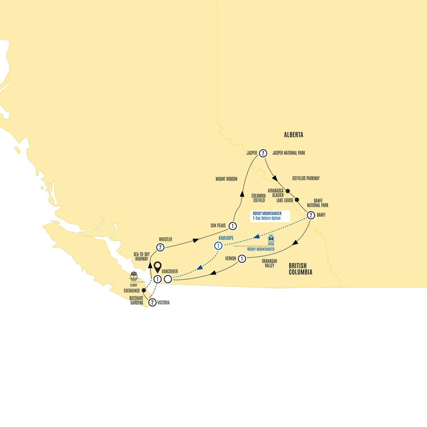 Panoramic Canadian Rockies Guided Tour Map 2026
