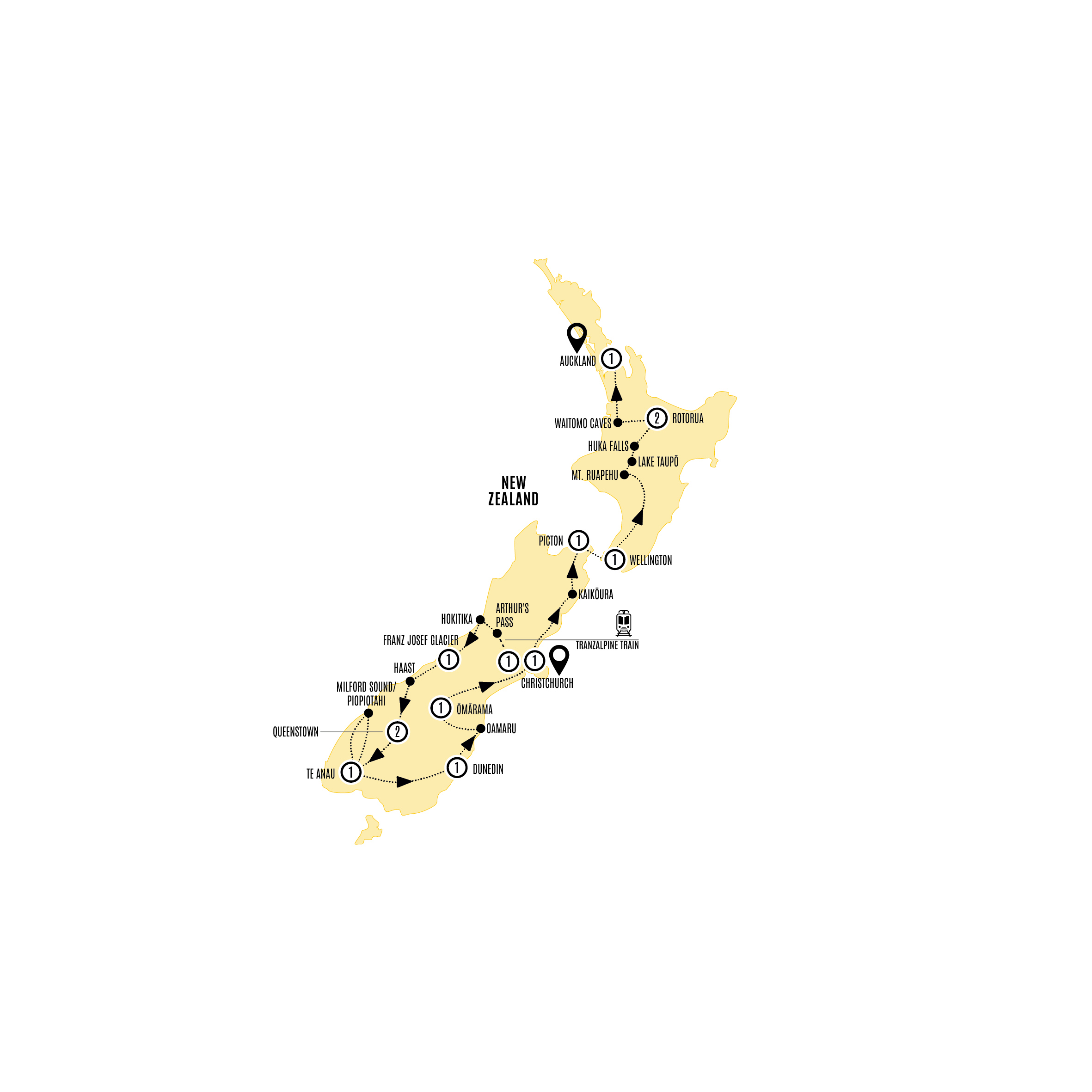 New Zealand Marvel Guided Tour Map 2026-27-28