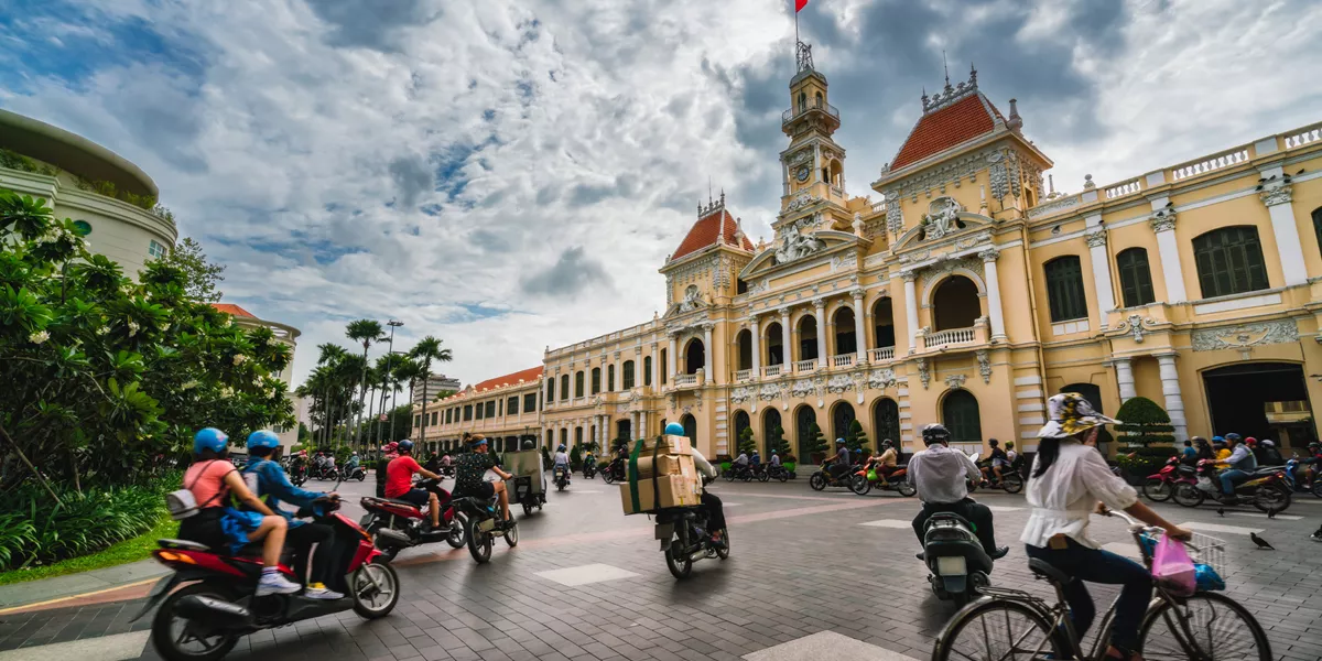 Bikers on a square in Chi Min City, Vietnam