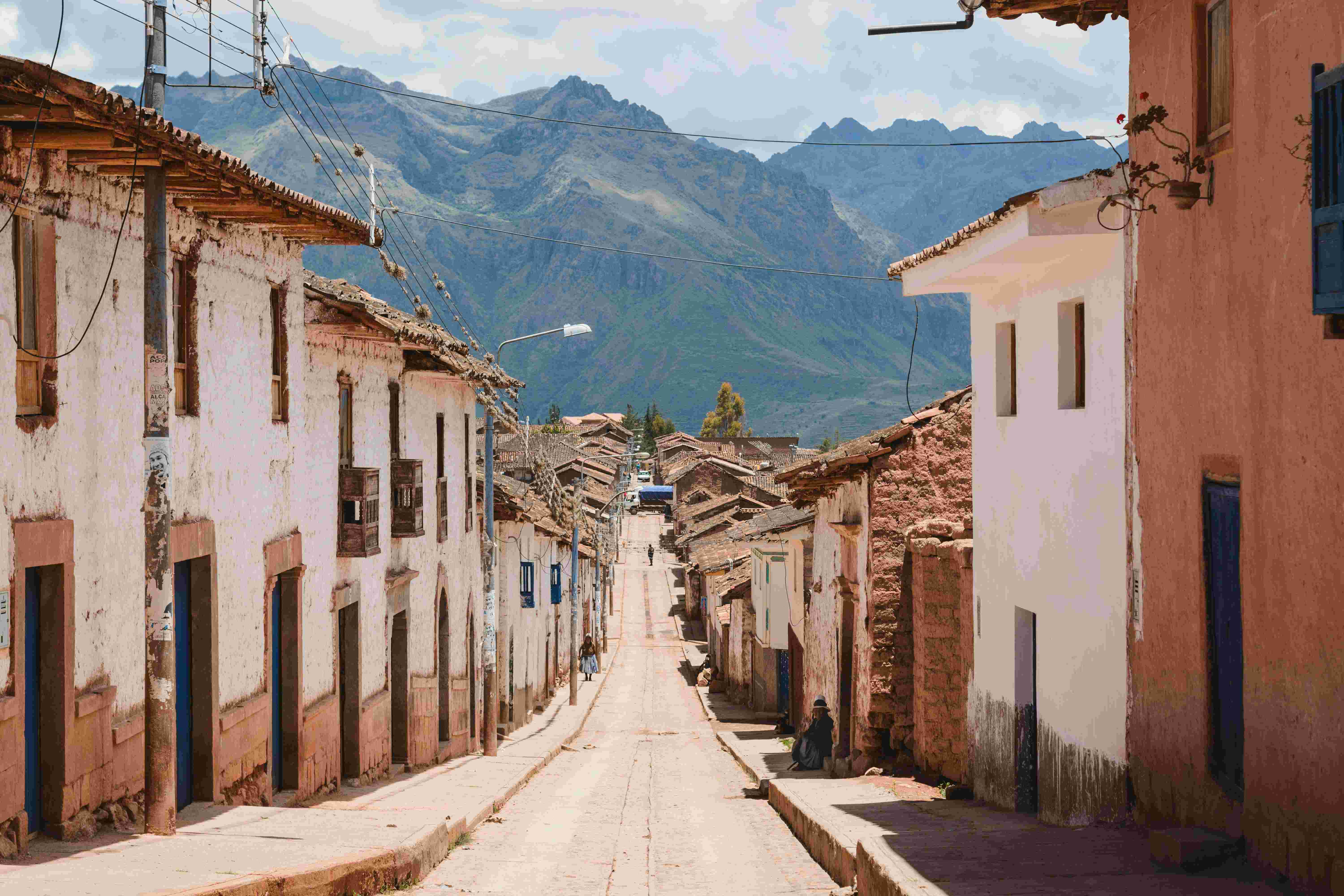 Maras Village in Peru with the Andes Mountains in the background