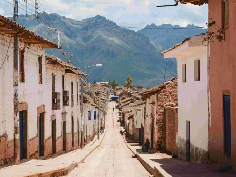 Maras Village in Peru with the Andes Mountains in the background