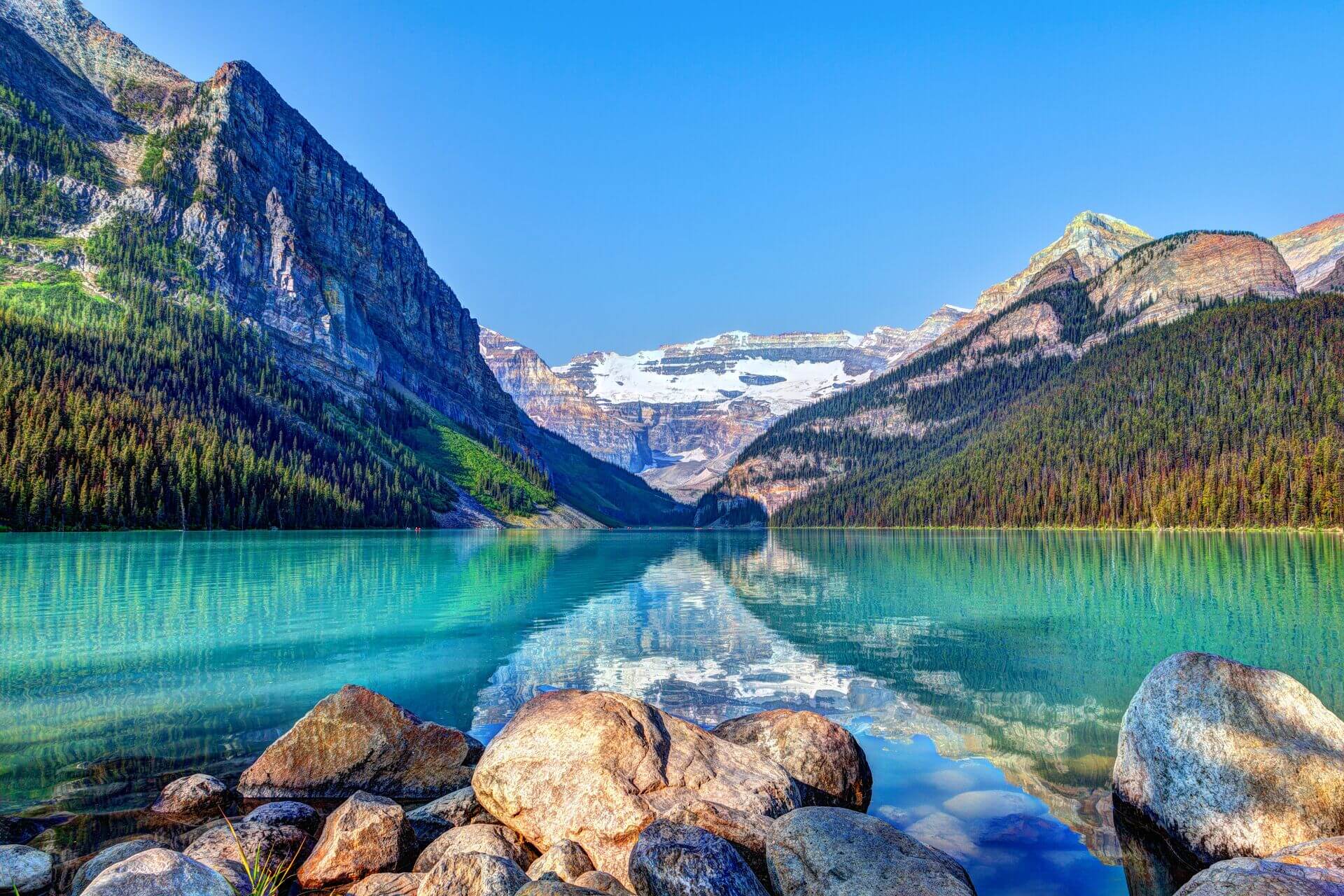 Lake Louise With Mount Victoria Glacier In Banff National Park