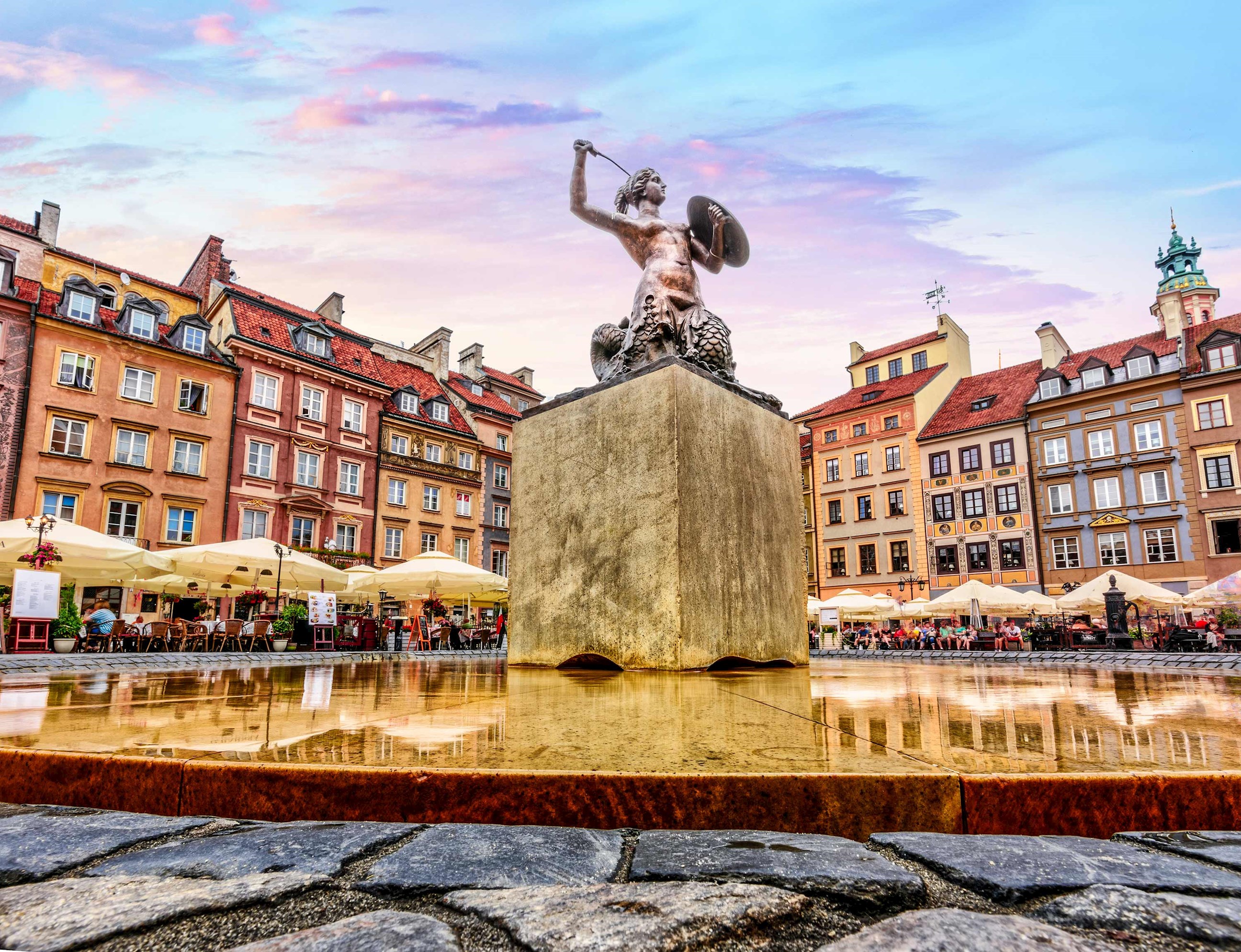 Statue of Saint Anne in main square of Warsaw, Poland
