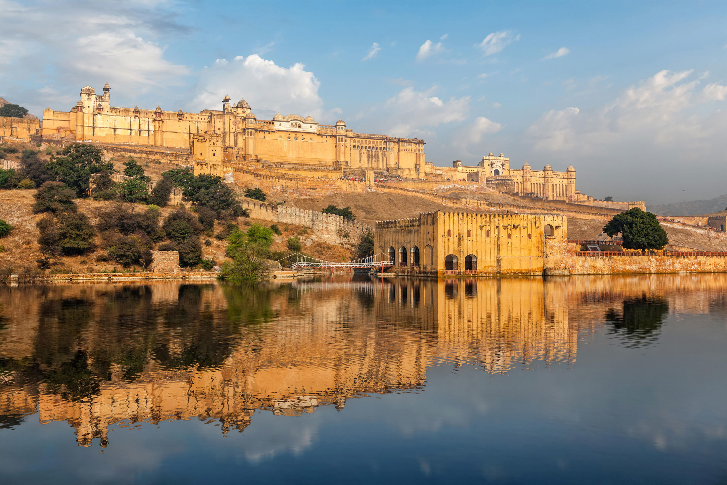 Amber Fort reflected in Maota Lake in Jaipur, India