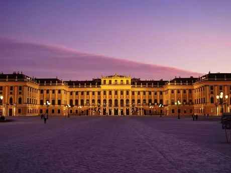 Schonbrunn Palace lit at night, Vienna, Austria